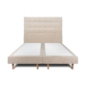 Lit 160x200cm avec t&ecirc;te de lit capitonn&eacute;e tissu et double sommier tapissier beige brun - Hauteur totale : 29cm