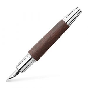 Faber-Castell 148210 Stylo plume e-motion, largeur de trait M, en bois et métal chromé, emballage cadeau inclus (Bois foncé)