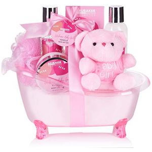 Brubaker Coffret Cadeaux de Soins pour Bébé - 7 Pcs - Set de Bienvenue pour Filles - avec Baignoire et Ours en peluche - Rose