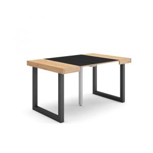 Table console extensible, Console meuble, 140, Pour 6 personnes, Pieds bois massif, Style moderne, Chêne et noir - Skraut Home