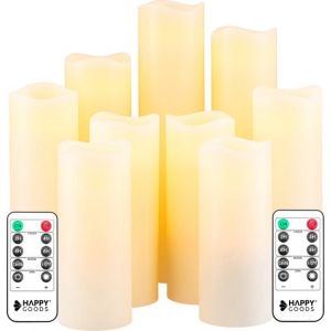 Happy Goods - Set de bougies Led 9 pièces - VRAIE CIRE - 2 télécommandes - flamme mobile