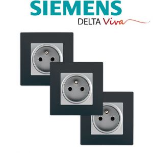 Siemens LOT 3 Prise 2P+T Silver Delta Viva + Plaque Anthracite