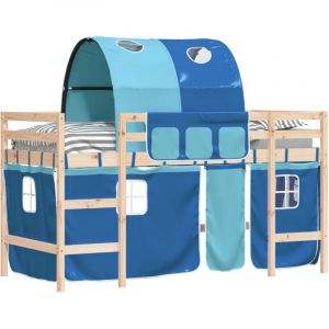 VidaXL Lit mezzanine enfants avec tunnel bleu 90x200cm bois pin massif 875999 - Bleu