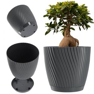 KADAX Pot de fleurs avec soucoupe - En forme de vague en trois dimensions - En plastique - Pot d&eacute;coratif pour fleurs, cactus et herbes