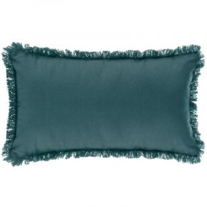 Image de Atmosphera Coussin déhoussable avec contour frange 30x50 cm Bleu canard