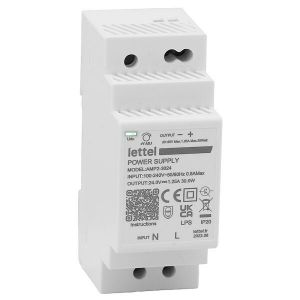 LETTEL - Alimentation 230Vca/24Vcc, puissance 30W. Fixation rail-din, largeur 2 modules. - AMP2-30-24