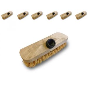 Kibros Balai brosse lave-pont 22 cm en chiendent - Lot de 6 - Monture bois - Douille vissante plastique - Sans manche 8LOT1120