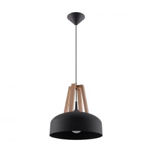 Image de Suspension CASCO acier/bois/plastique noir/bois naturel 1 ampoule