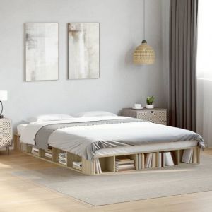 VidaXL Cadre de lit chêne sonoma 160x200 cm bois d'ingénierie, lit, lit de rangement, cadre de lit double, lit double, meuble de chambre à coucher