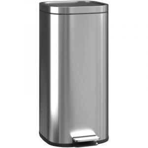 Homcom Poubelle cuisine - 30L - seau int&eacute;rieur amovible, couvercle &agrave; fermeture douce - m&eacute;tal - 29x36x59,5cm - argent