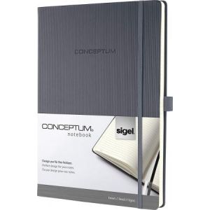 Sigel CO649 - Cahier Conceptum® Pure Hardcover A4, 194 p./97 feuilles 80 g/m² ligné, couv. gris foncé