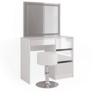 Coiffeuse Sherry, Blanc, 90 cm avec miroir led et tabouret Vicco