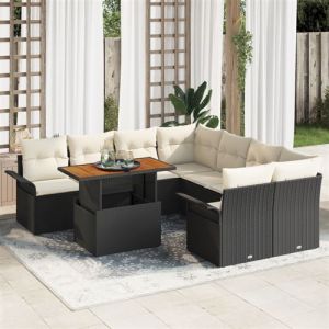VidaXL Ensemble de canap&eacute; de jardin 9 pi&egrave;ces avec coussins noir poly rotin acacia