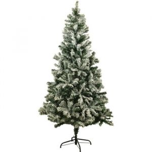 Sapin de No&euml;l artificiel vert enneig&eacute; blanc Blooming - Arbre pour d&eacute;coration de No&euml;l avec support m&eacute;tallique 180 cm