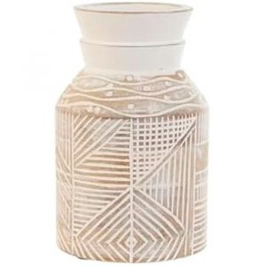Vase Home ESPRIT Blanc Naturel en Bois de manguier Colonial 15 x 15 x 38 cm