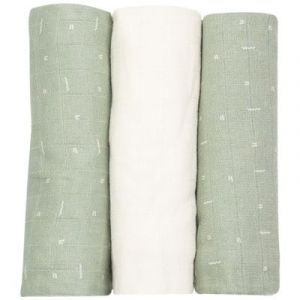 Trois Kilos Sept Lot de 3 langes en mousseline Grafic Olive (70 x 70 cm)