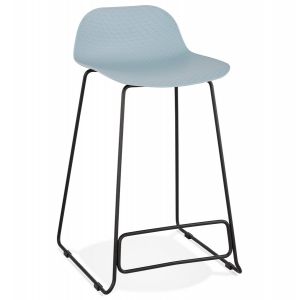 Image de Alter Ego Tabouret snack mi-hauteur 'BABYLOS MINI' bleu avec pieds en métal noir