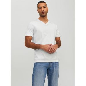 Image de Jack & Jones JJEORGANIC Basic Tee SS V-Neck Noos T-Shirt, Blanc, S Homme