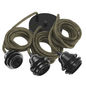Hang-3 Suspension Plafonnier en Lin Français - Kaki - 3 Fils 2,50m
