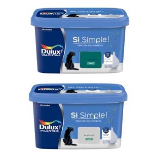 Dulux Valentine Peinture Si Simple Peinture Intérieure Toutes Pièces Satin - Peinture Murs et Plafonds, Portes et Plinthes - Lot de 2 - Couleurs : Le Gris Clair & Le Vert Canard 2,5 L