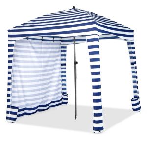 Tente de plage pliable Coast - Avec sac de transport - Paroi latérale amovible - 183 x 183 x 215-240 cm - Bleu avec blanc