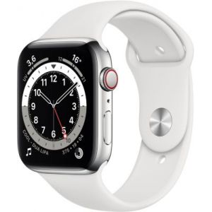 Apple Watch Series 6 GPS + Cellular, 44mm boitier aluminium argent avec bracelet sport blanc