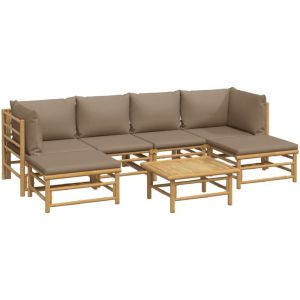 VidaXL Ensemble canap&eacute; de jardin en bambou 7 pi&egrave;ces avec table et pouf avec coussins taupe Vida XL