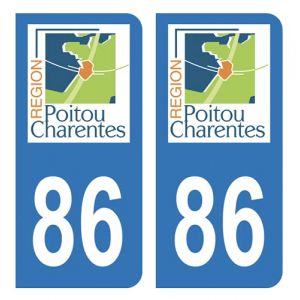 Autocollant Stickers plaque immatriculation auto Département 86 Vienne Logo Ancienne Région Poitou Charentes