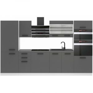 Cuisine Equipee Complete Mila Muebles de Cuisine Complets - 300 cm. Cuisine Complete sans Plan de Travail, Argent Mat - Belini