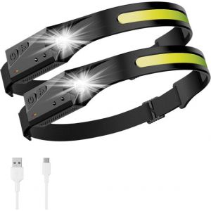 Lampe frontale LED rechargeable - 2 Pack - 6 positions - R&eacute;glable - 150 m&egrave;tres - Lampe frontale pour le camping - Style militaire - Etanche - Proskill