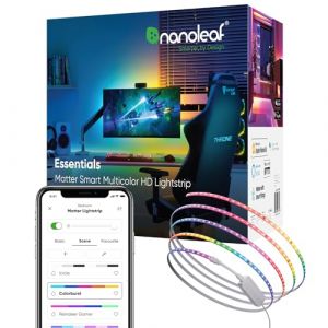 Nanoleaf Matter Lightstrip HD Multicolore 5M, Ruban LED Adressable RGB IC Connect&eacute; - Bande LED Sync Musique et &Eacute;cran, Contr&ocirc;le Wi-Fi Appli & Vocal (Compatible avec Alexa Apple) Gaming Essentials