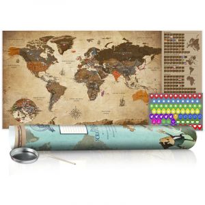 Image de Artgeist Carte du Monde à Gratter "Mappemonde" 50x100cm Beige & Turquoise