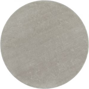 Paco Home - Tapis Rond Salon Tapis Poil Ras Moderne Moelleux Lavable Monochrome Argent, 120 cm rond