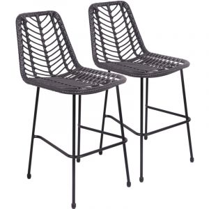 Happy Garden Lot de 2 tabourets de bar en rotin synthétique noirs OKA