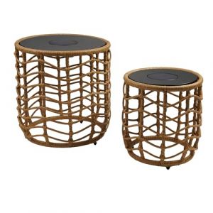 Lumisky Lot de 2 tables basses solaire NERITA X2 Bois Poly rotin
