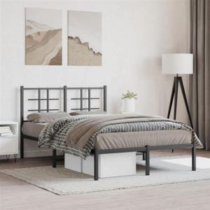 VidaXL Cadre de Lit Métal avec Tête de Lit, Lit Double avec Sommier à Lattes, Lit Adulte avec Pied, Meuble de Chambre, 355559