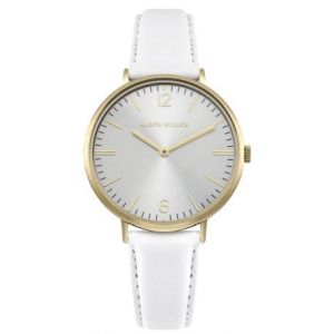 Image de Karen Millen Montre KM163WG - Bracelet Cuir Blanc Boîtier Acier Dorée Femme