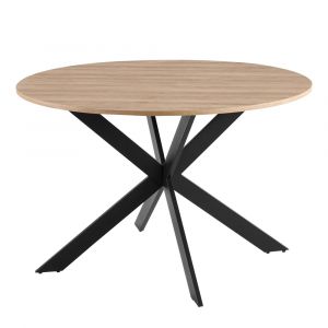 Oviala Table à manger ronde en MDF et aluminium noir et bois