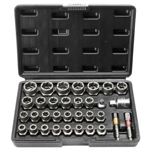 VEVOR Extracteur de Boulons et Écrous 29PCs Extracteurs de Goujons 6 mm à 10 mm et 10,5 mm à 19 mm Outils de Retrait de Goujons Cassés en Acier CR-MO avec Étui pour Enlever les Boulons Cassés Atelier
