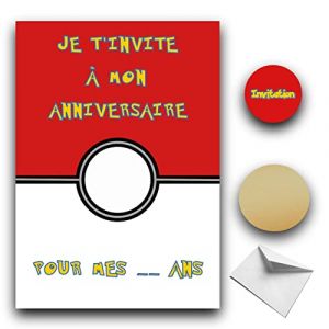 RXLITE KIT créatif Invitations Anniversaire à gratter thème POKEMON :10 Cartes Stickers Dorés Enveloppes Blanches