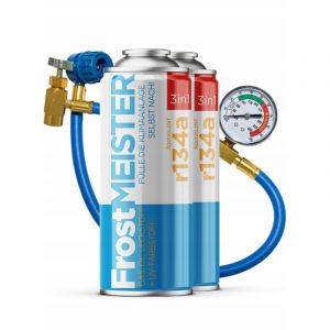 FROSTMEISTER 3en1 400ml - 2x Canette R134a + Tuyau avec manom&egrave;tre KIT CLIMATISATION EN LIBRE-SERVICE