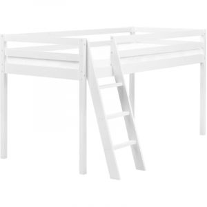 Beliani Lit Simple Enfant Mi-Hauteur en Bois de Pin 90 x 200 cm avec Sommier à Lattes Blanc Ascoux