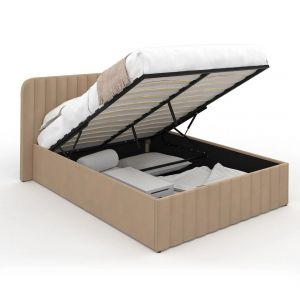 Idmarket Lit coffre double ALBA avec t&ecirc;te de lit et sommier 140 x 190 cm velours taupe