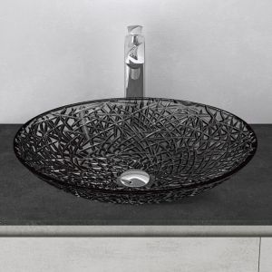 Mai&mai - Lavabo &agrave; Poser en Verre Lave-Mains Vasque Ovale &agrave; Poser Lavabo Gris pour Salle de Bain wc d'Invit&eacute;s 50,5x36x15,5 cm Min05