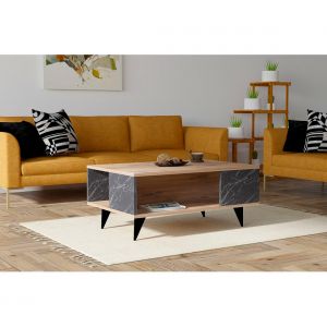 Cotecosy Table basse Bianca L90xP60cm Bois et Effet marbre Noir - Bois / Noir