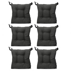 Lot de 6 coussin de chaise, galette de siège, coussin d'assise intérieur/extérieur coloris gris foncé - Longueur 40 x Profondeur 40 cm -JUANIO-