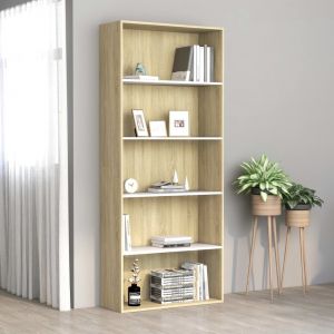 VidaXL Bibliothèque à 5 niveaux Blanc et chêne 80x30x189 cm Aggloméré