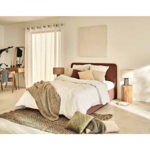 Lit coffre en Tissu 140x190 terracotta
