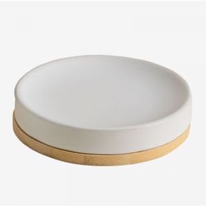 Porte-savon en céramique et bambou Elvan Blanc