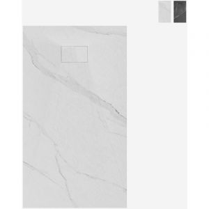 Image de Receveur de douche extra-plat 120x80cm en r&eacute;sine effet marbre Stone mm - Blanc